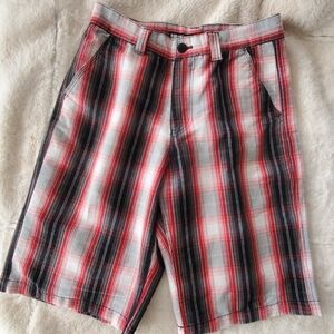 Men's Plaid Cotton Blend Shorts - Red, Black & White
